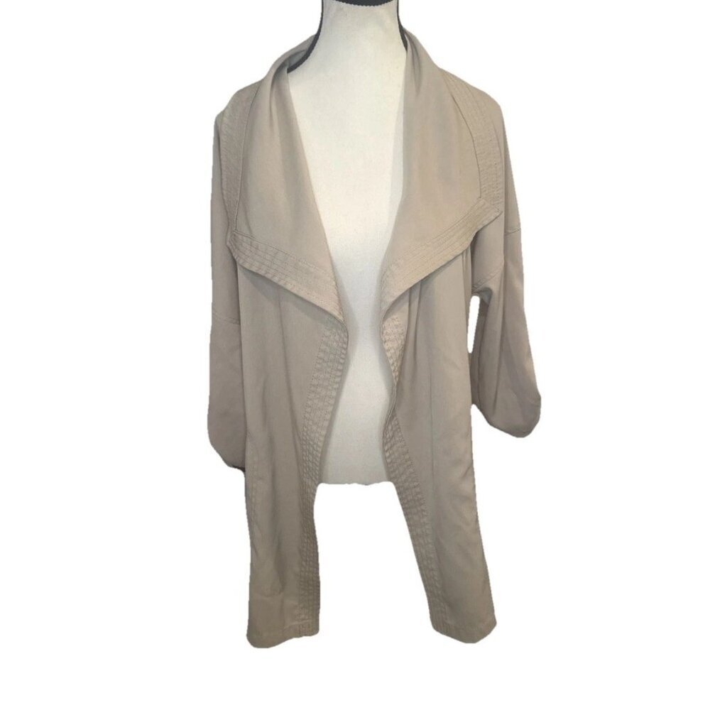 Max Studio Beige Tan Drop‎ Shoulder Roll Tab Sleeve Open Front Jacket Cardigan-M